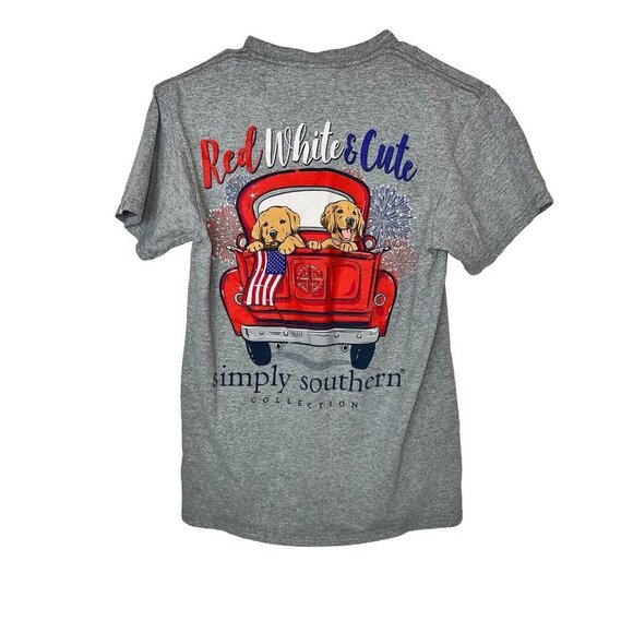 Simply Southern Collection American T-Shirt 4th Of July Labs Red, White & Cute Y - Picture 1 of 5